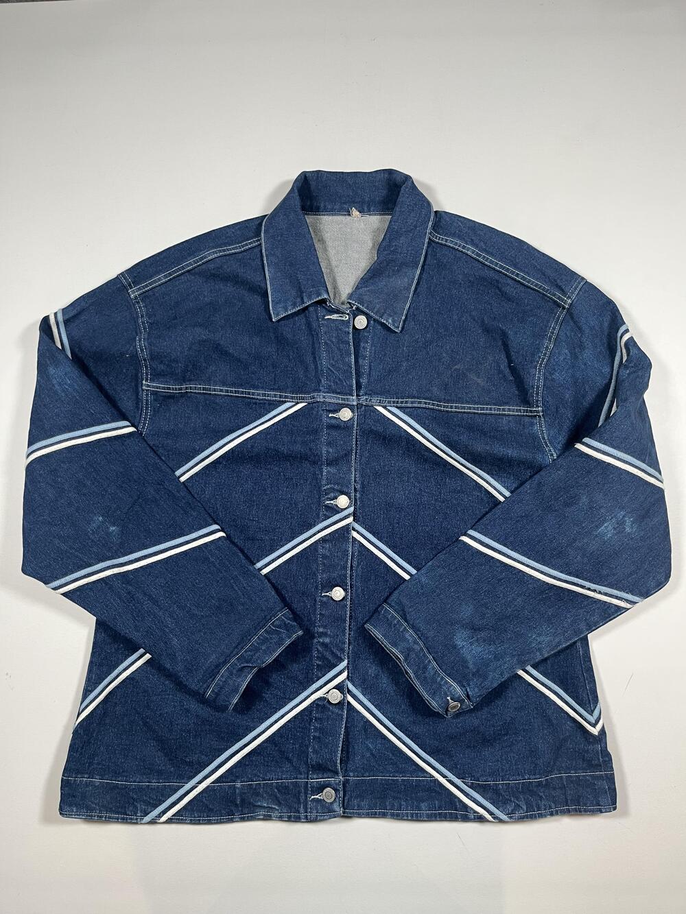Ice Cool Collections Jacket Mens 33 Blue Denim Striped Button Bomber UK Style